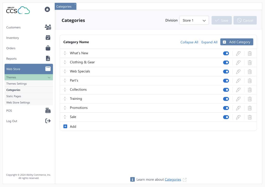 screenshot of Ability Web Store